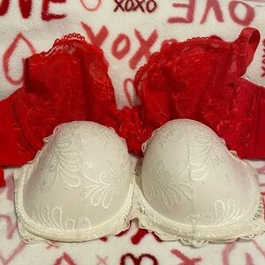 Lace-Trimmed Red and White Bras (2) Bundle